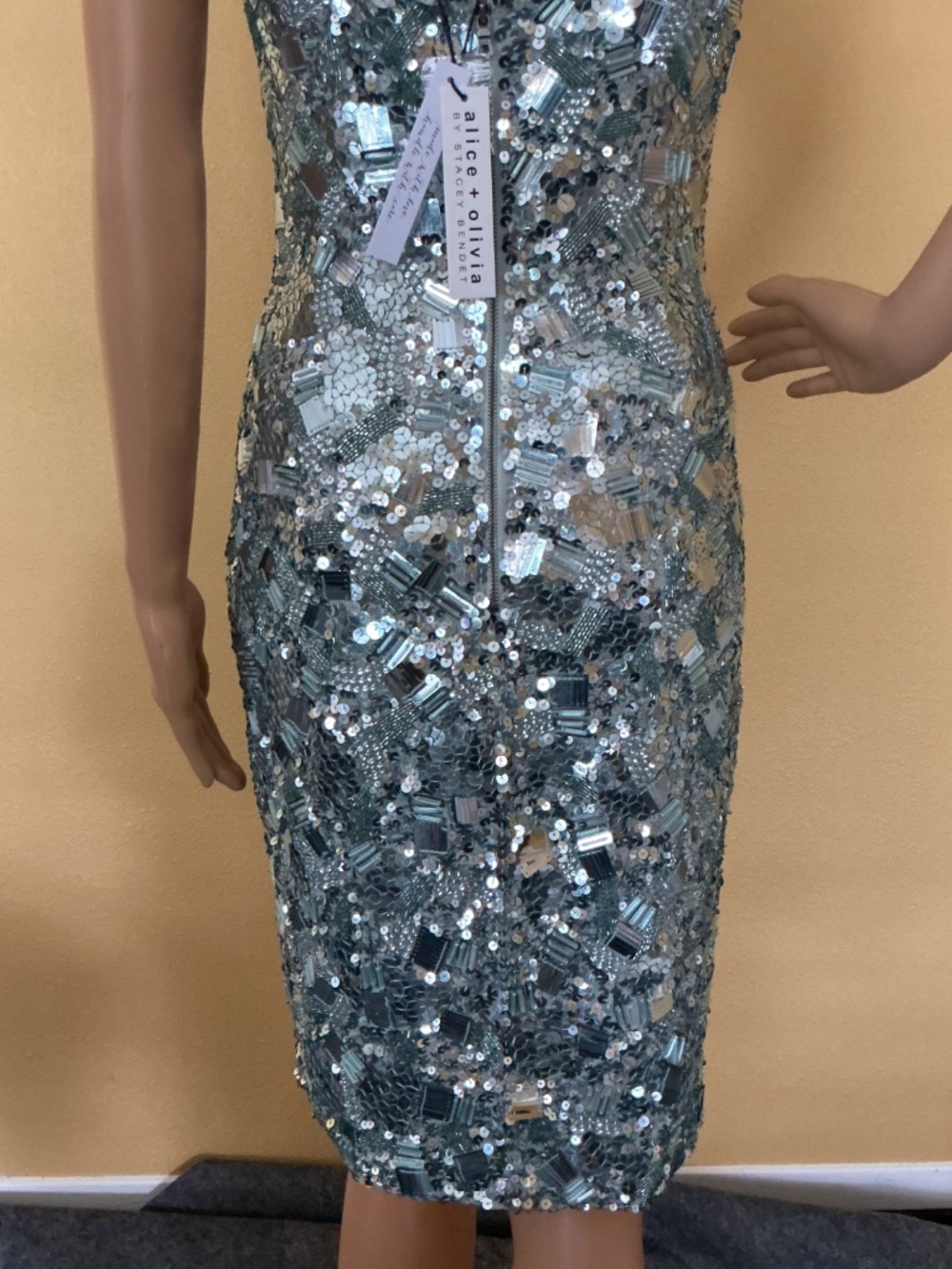 Alice and Olivia Sequin Midi Blue Dress NWT Size 8 - Picture 6 of 8